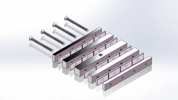 The bolts are passed through the holes in the iron bars and locked.png