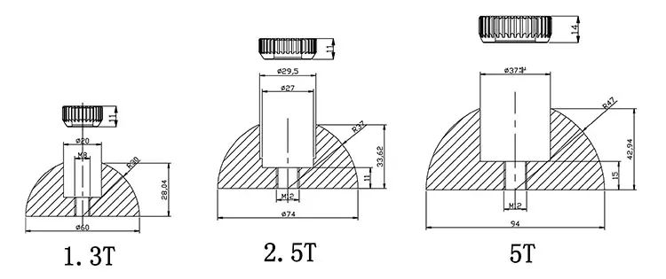 1.3T,2.5T, 5T Steel Recess Former Magnet For Anchor Fixing