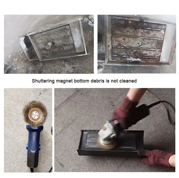 Clean the bottom of precast concrete magnets with an angle grinder